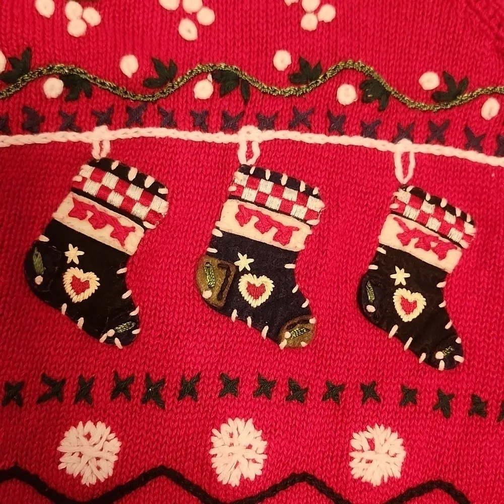 Tiara International Xmas theme applique cotton cardigan sz L
